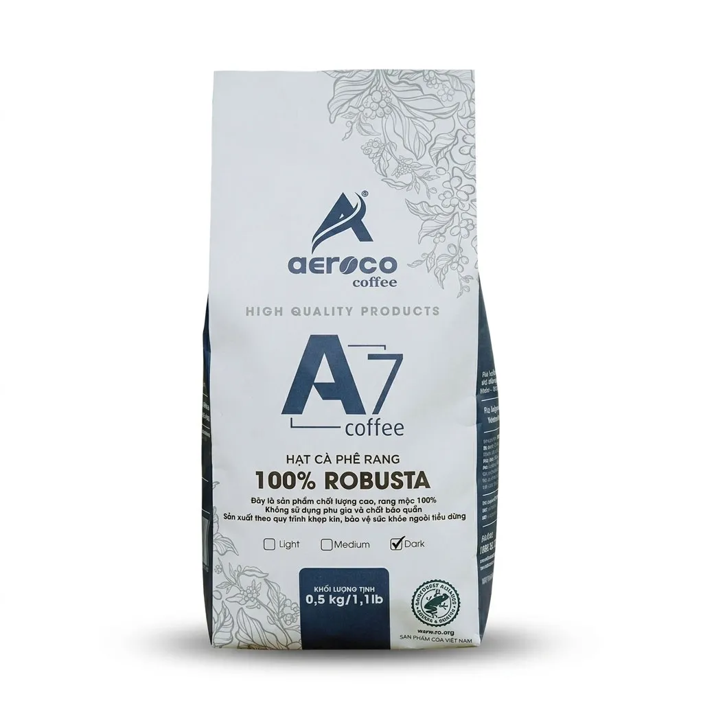 Cà phê hạt rang AEROCO A7 (100% Robusta) - Túi 500g